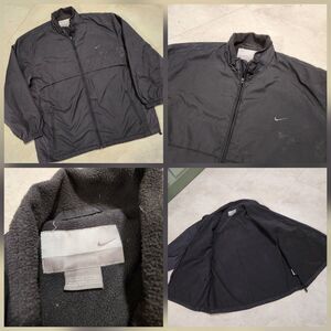 VTG Y2K NIKE Mens L Large Fleece Lined Black Windbreaker Jacket 2000s Silver Tag